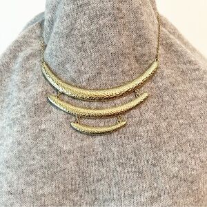 Gold Toned Hammered Metal Bib Style Statement Necklace